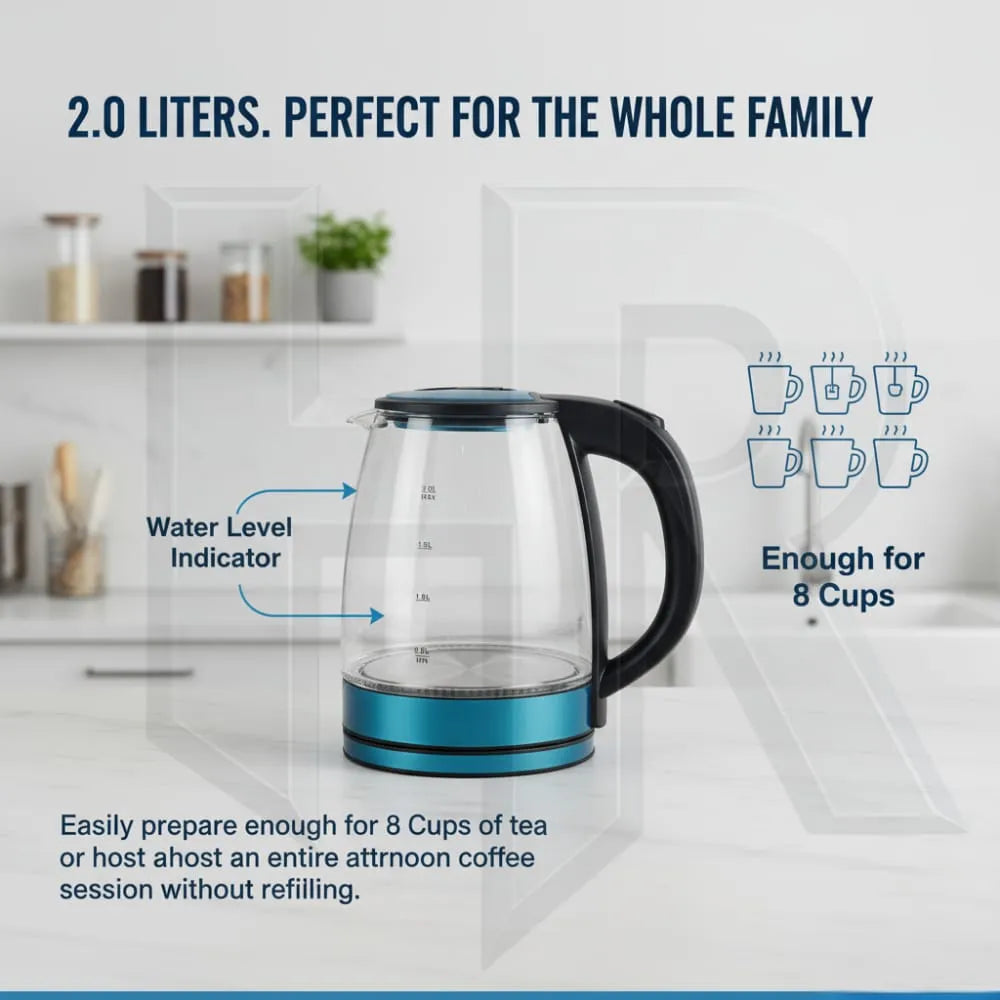 2L Electric Glass Kettle – 1500W Fast Boil Water Heater | Blue LED Light | Heat-Resistant Glass Body