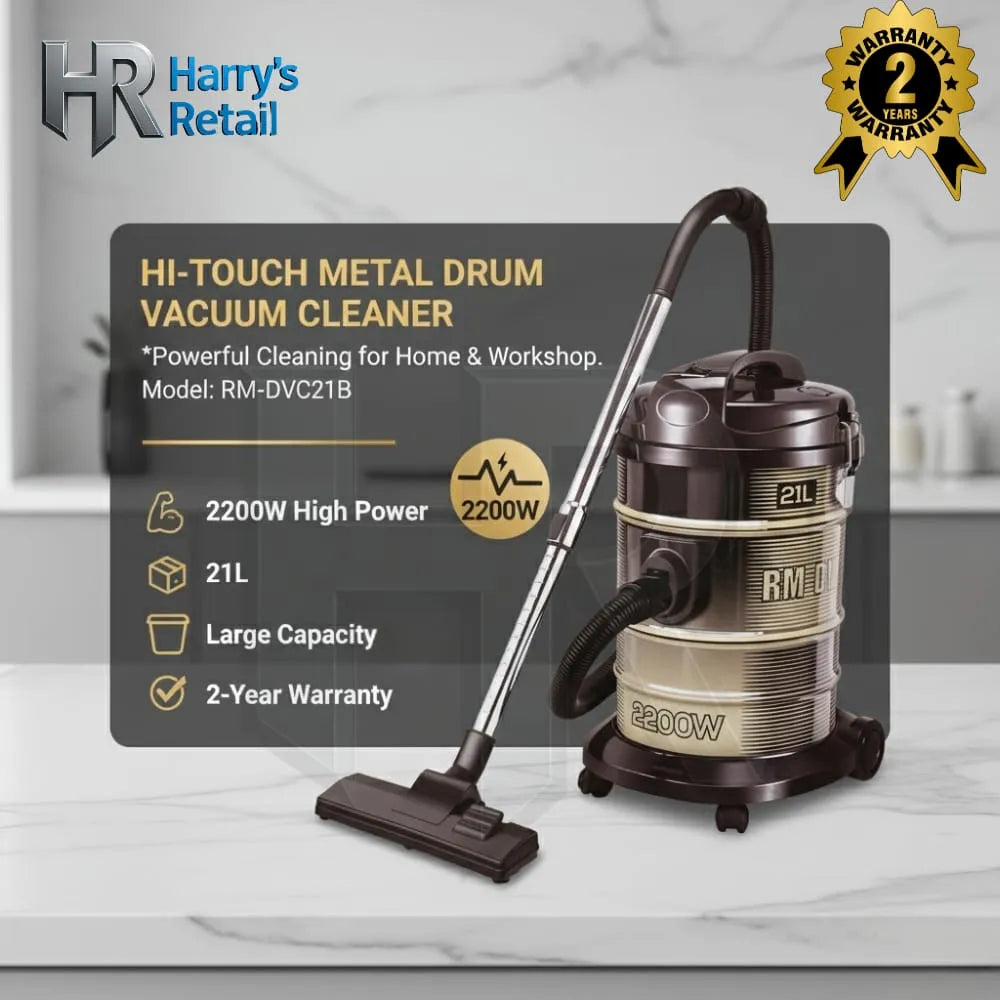 Hi-Touch Drum Vacuum Cleaner – 21L Heavy Duty Vacuum Cleaner | Large Capacity Wet & Dry Vacuum Cleaner
