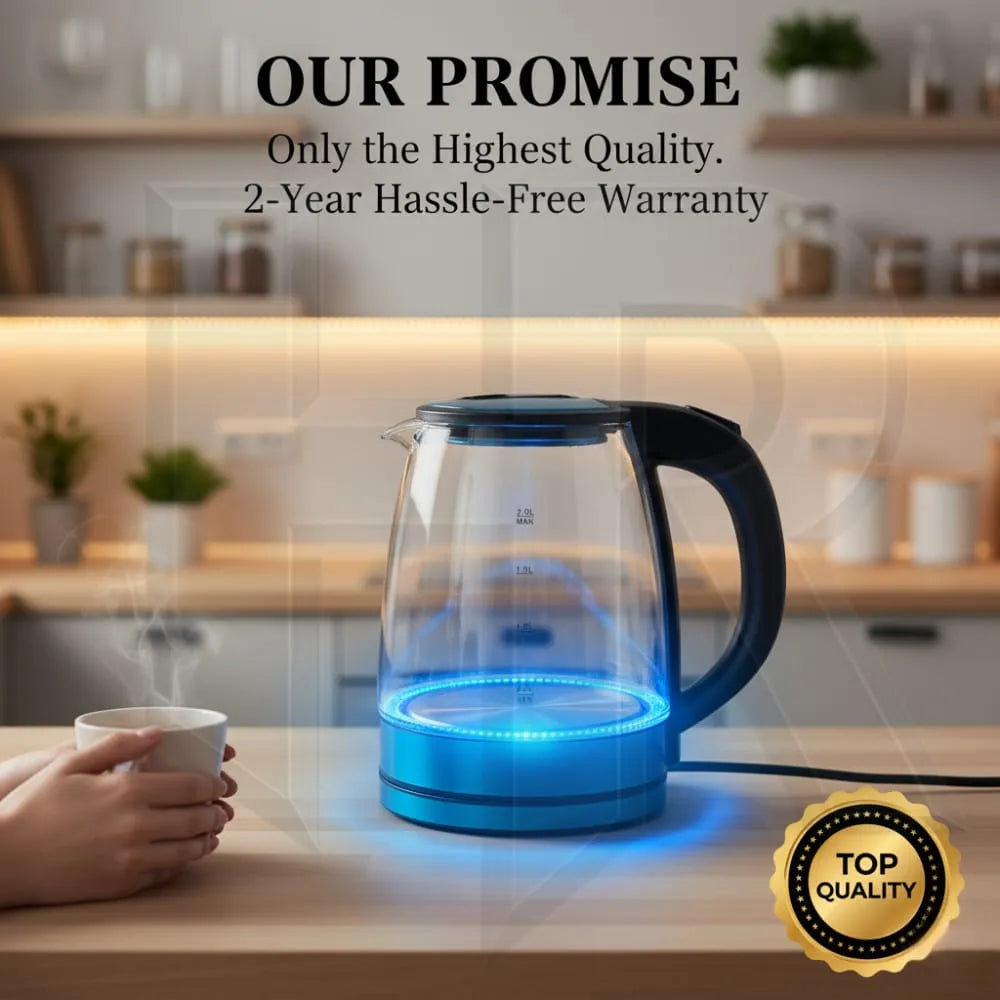 2L Electric Glass Kettle – 1500W Fast Boil Water Heater | Blue LED Light | Heat-Resistant Glass Body