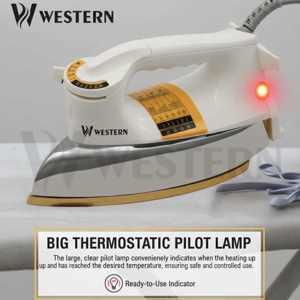 Western Heavy Weight Dry Iron 1078-B –  Adjustable Temperature Control| Non-Stick Soleplate