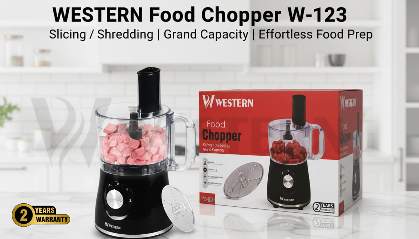 Western Food Processor W-123 – Large Capacity Bowl Chopper with 2 Speed + Pulse Control | 2-Year Warranty