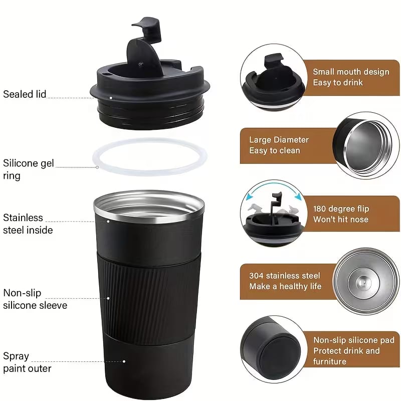 Coffee Tumbler – 510ml Insulated Stainless Steel Coffee Travel Mug | 18/8 Double-Wall Vacuum Tumbler | Airtight Splash-Proof Lid (Multiple Colors)