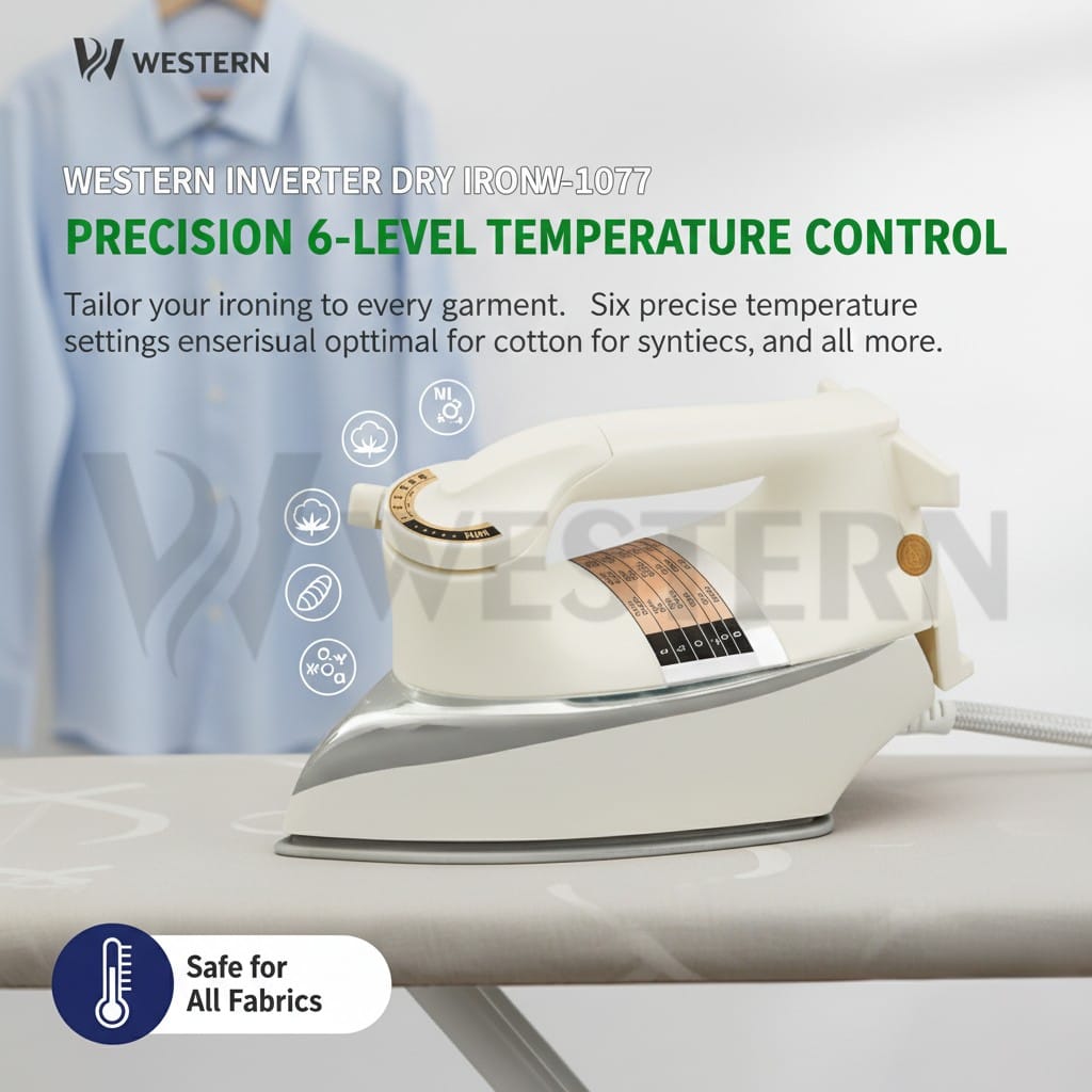 Western Inverter Dry Iron 1077 | Lightweight Electric Iron for Home Use