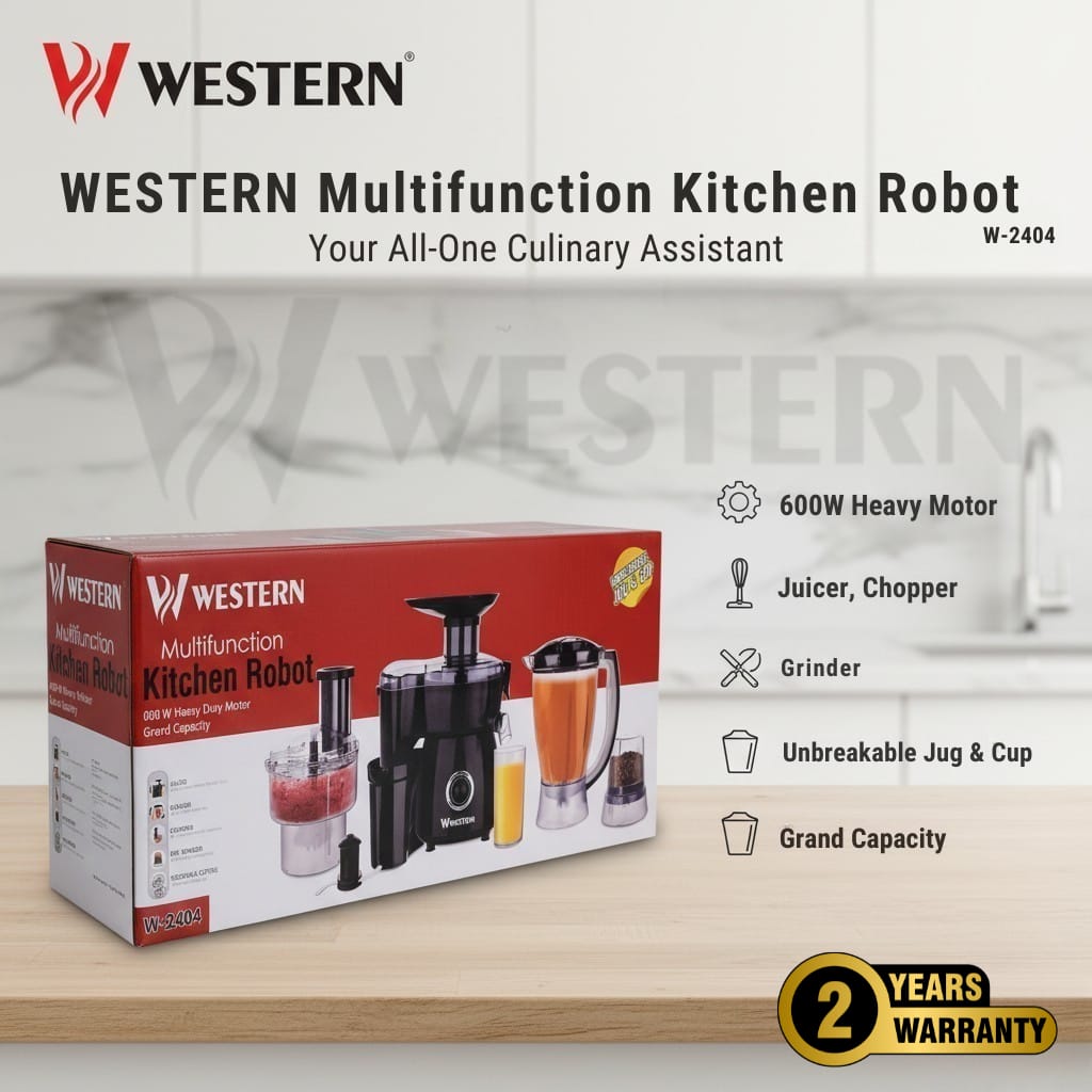 Western Multifunctional Kitchen Robot W-2404 – 600W Heavy Duty Food Processor | Juicer Blender Grinder Chopper | Unbreakable Jug & Cup | All-in-1 Kitchen Machine