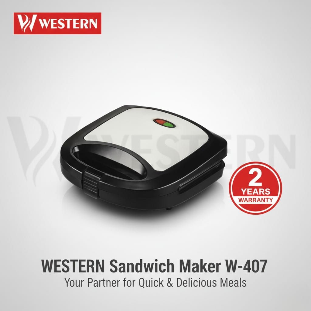 Western Sandwich Maker W-407 – 2 Slice Electric Sandwich Maker | Non-Stick Sandwich Toaster | 2-Year Warranty
