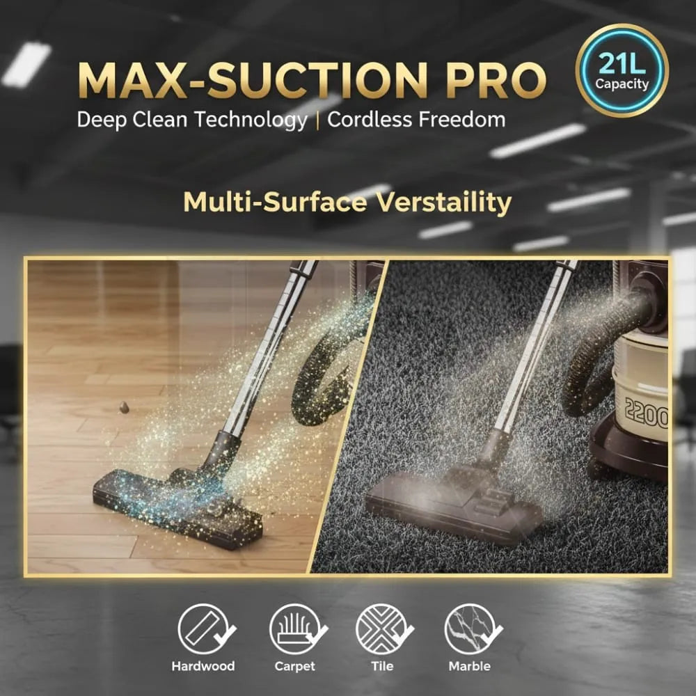 Hi-Touch Drum Vacuum Cleaner – 21L Heavy Duty Vacuum Cleaner | Large Capacity Wet & Dry Vacuum Cleaner
