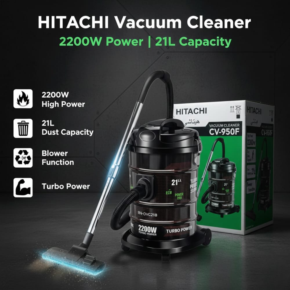 Hitachi Vacuum Cleaner 21L – 2200W High Power Drum Vacuum | Turbo Power with Blower Function | Large Capacity Heavy Duty Cleaner for Home & Office Use