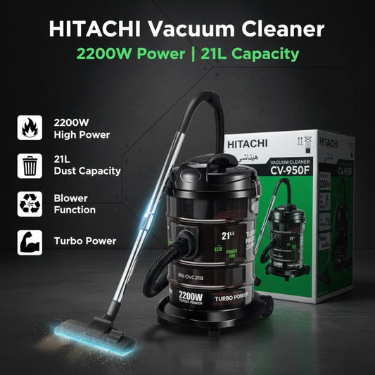 Hitachi Vacuum Cleaner 21L – 2200W High Power Drum Vacuum | Turbo Power with Blower Function | Large Capacity Heavy Duty Cleaner for Home & Office Use