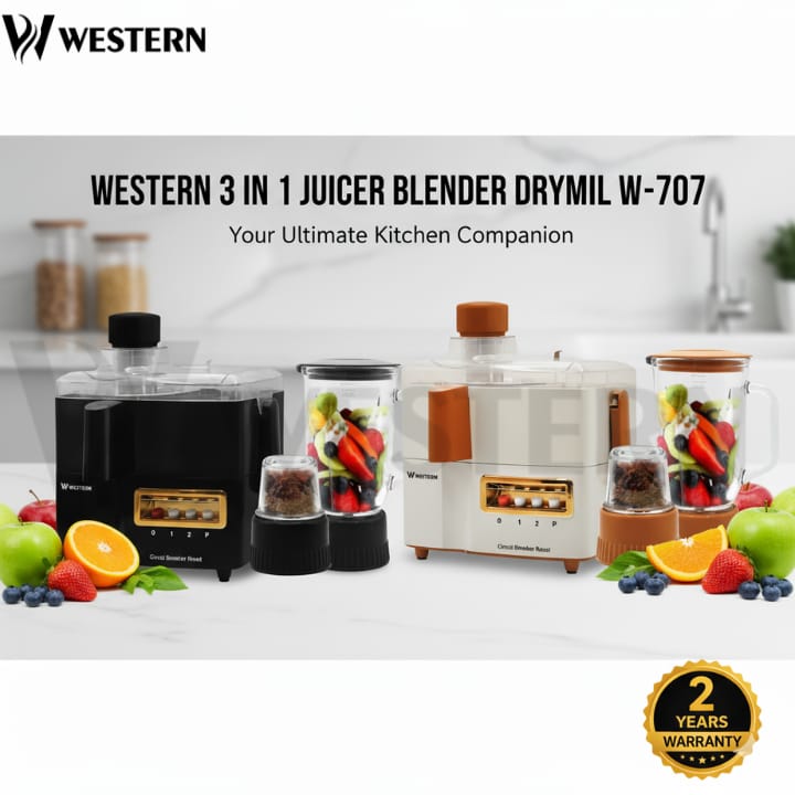 Western 3-in-1 Juicer Blender Dry Mill W-707 – Juicer Blender Machine | Heavy Duty Motor | Blender & Grinder