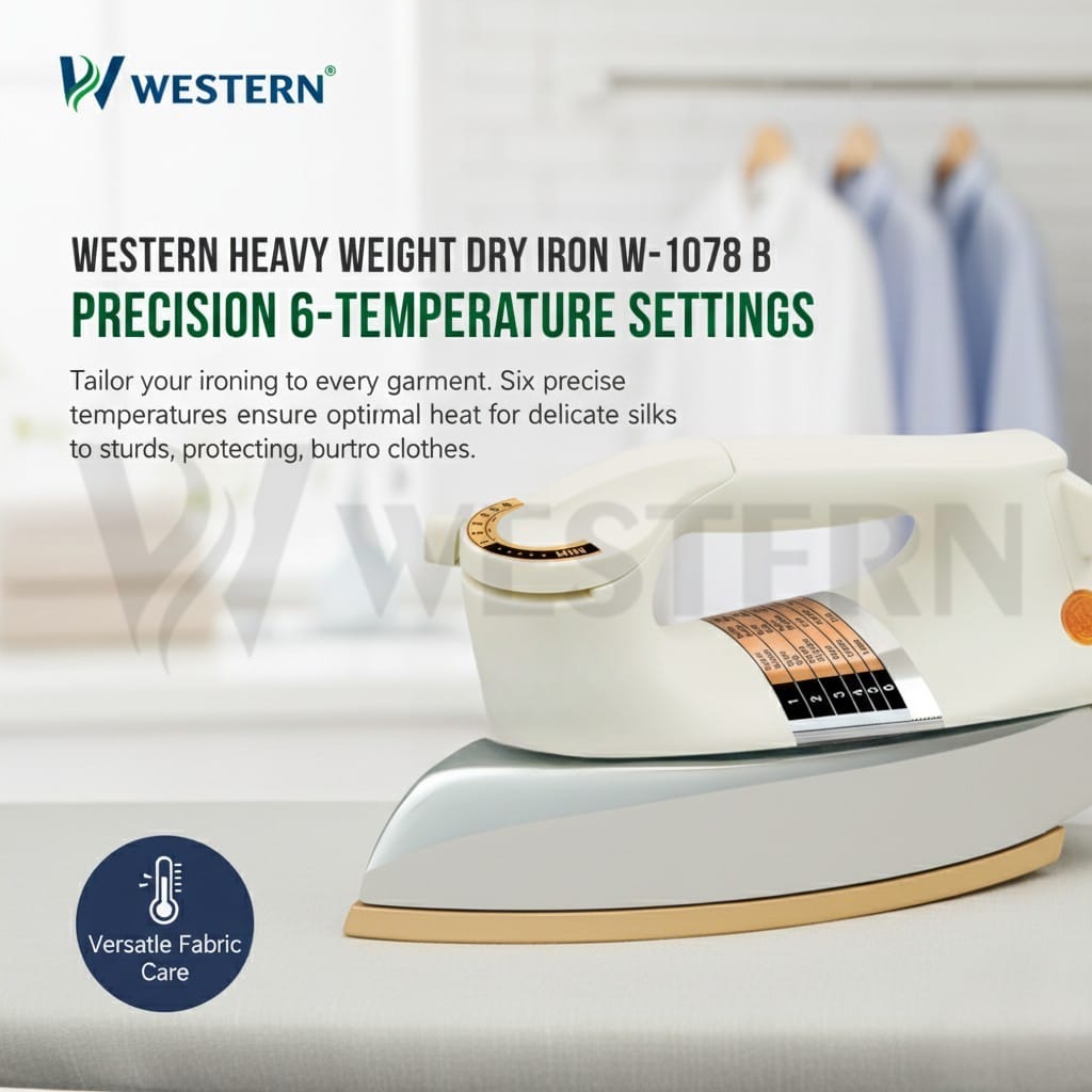 Western Heavy Weight Dry Iron 1078-B –  Adjustable Temperature Control| Non-Stick Soleplate