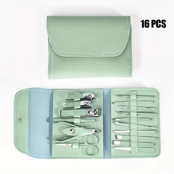 16-in-1 Manicure & Pedicure Kit – Professional Nail Care Set with Stainless Steel Tools | Nail Clipper, Cuticle Trimmer, Nail File & Tweezers | Portable Travel Case