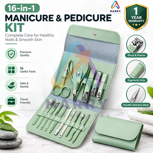 16-in-1 Manicure & Pedicure Kit – Professional Nail Care Set with Stainless Steel Tools | Nail Clipper, Cuticle Trimmer, Nail File & Tweezers | Portable Travel Case