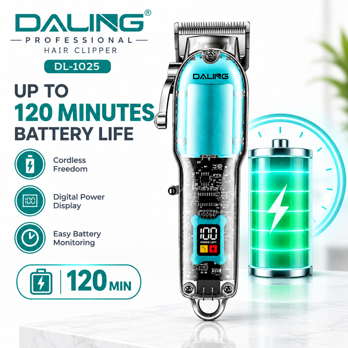 Professional Hair Clipper for Men – Electric Hair Trimmer with Comb Attachments | Rechargeable Cordless Hair Cutting Machine | Beard & Hair Trimmer