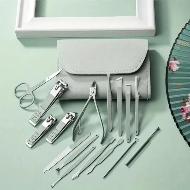 16-in-1 Manicure & Pedicure Kit – Professional Nail Care Set with Stainless Steel Tools | Nail Clipper, Cuticle Trimmer, Nail File & Tweezers | Portable Travel Case