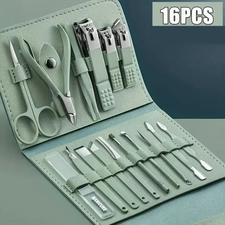 16-in-1 Manicure & Pedicure Kit – Professional Nail Care Set with Stainless Steel Tools | Nail Clipper, Cuticle Trimmer, Nail File & Tweezers | Portable Travel Case