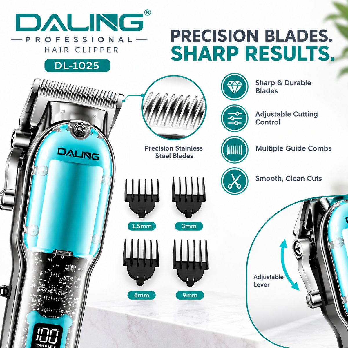 Professional Hair Clipper for Men – Electric Hair Trimmer with Comb Attachments | Rechargeable Cordless Hair Cutting Machine | Beard & Hair Trimmer