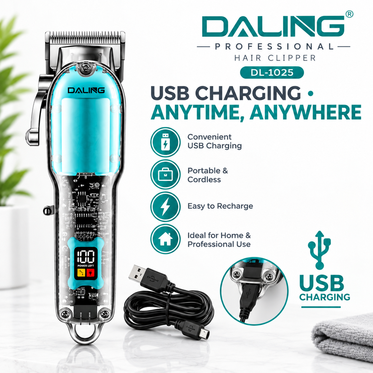 Professional Hair Clipper for Men – Electric Hair Trimmer with Comb Attachments | Rechargeable Cordless Hair Cutting Machine | Beard & Hair Trimmer